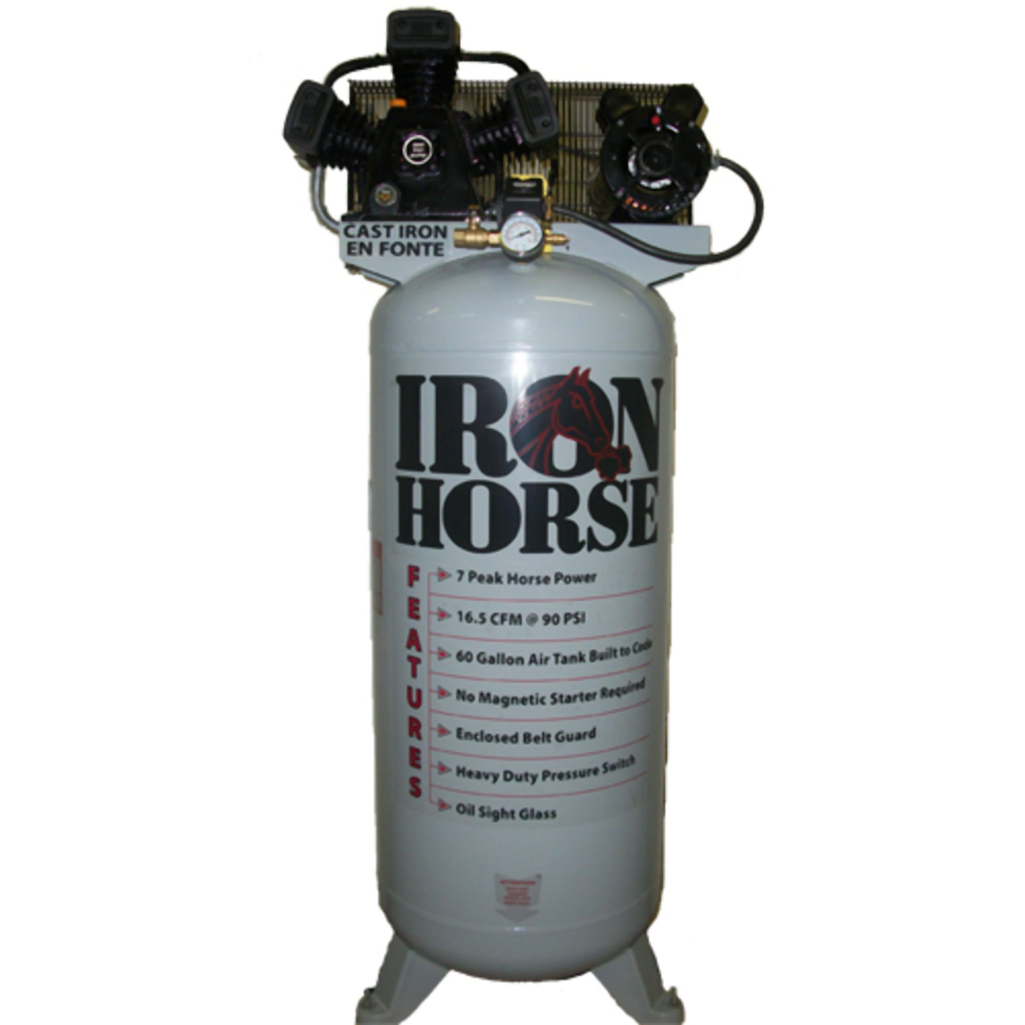 Iron Horse, 60 Gallon Stationary Air Compressor, Horsepower 7 HP, Air Tank Size 60 Gal, Volts 220 Volt, Model# IHD7160V1